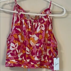 NWT Hot Pink, White & Orange Pleated Crop Tank Top with open Back